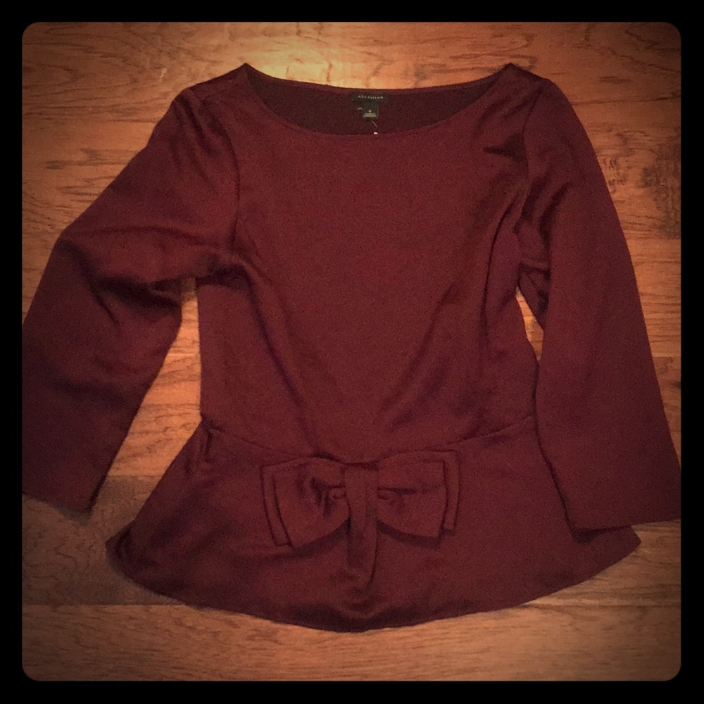 Ann Taylor Burgundy Bow Holiday Blouse
